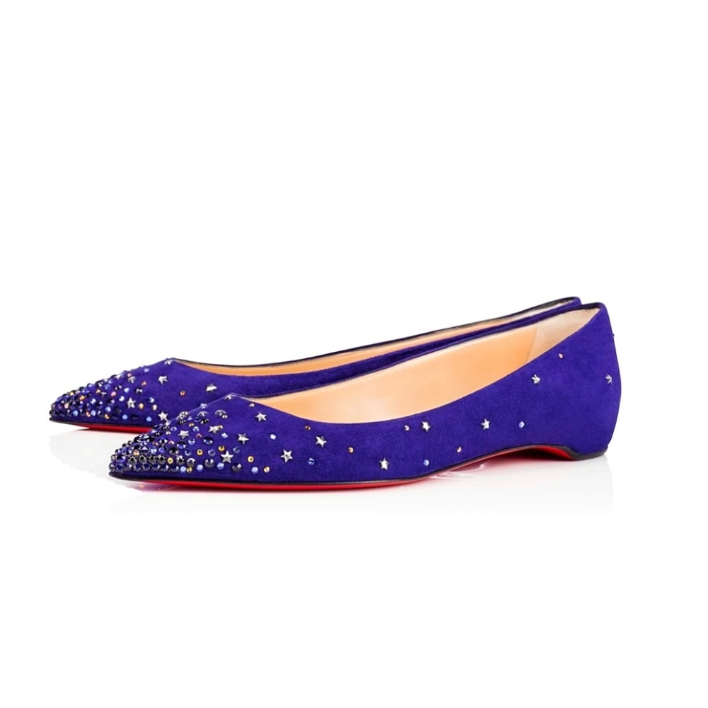 Christian Louboutin Blue Suede Gravitanita Crystal Star Embellished Ballet Flats